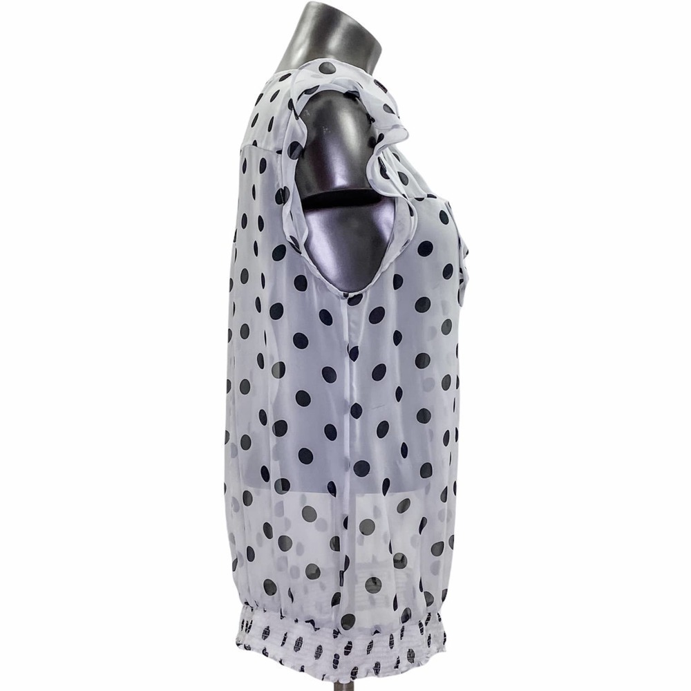 WHITE Black Polka Dot Sleeveless Smocked Blouse - Picture 3 of 8
